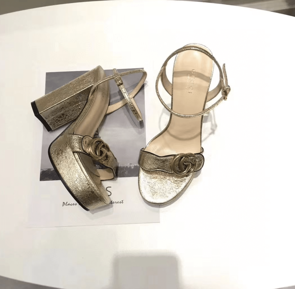 Gucci Marmont Platform Sandal Gold Color