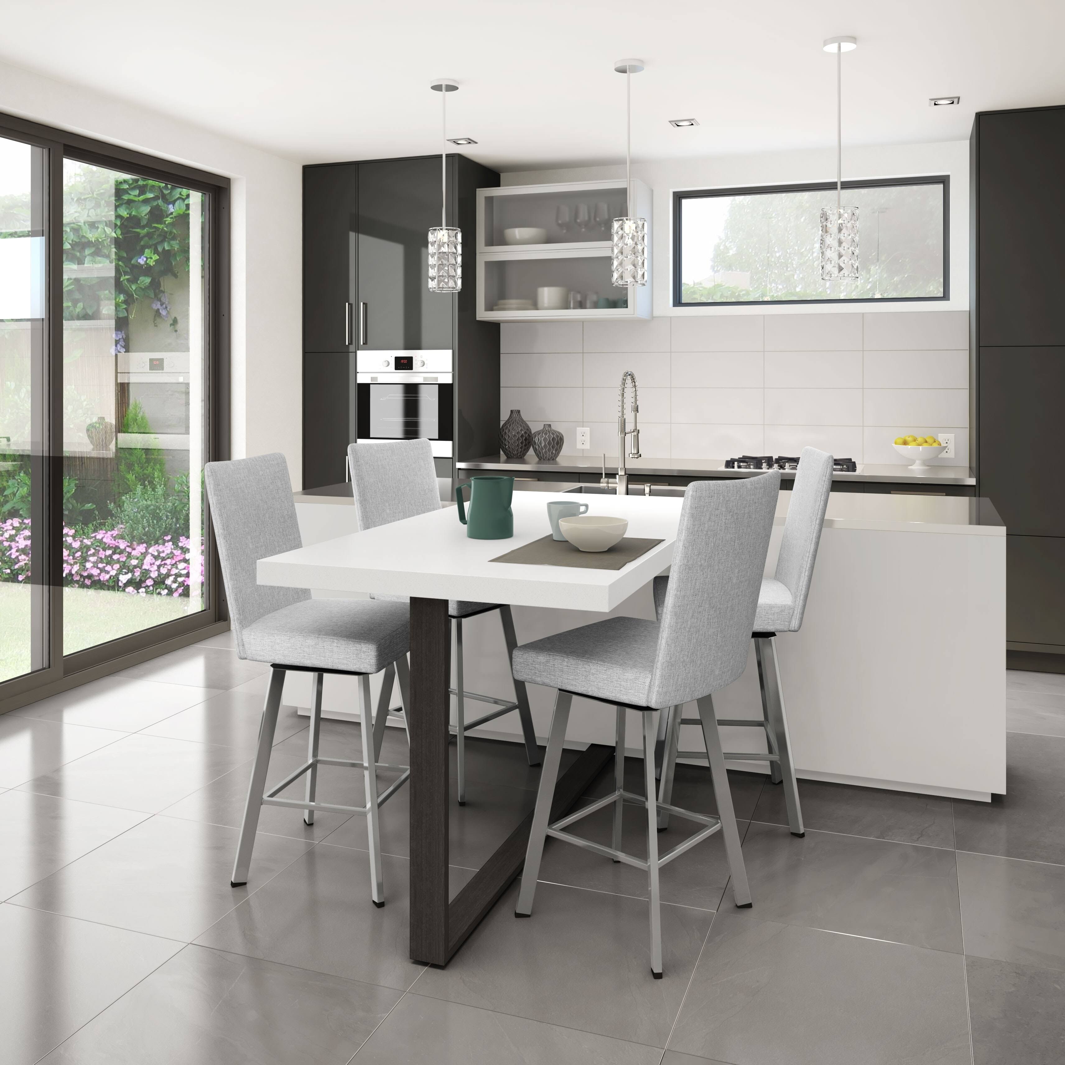 Strick u0026 Bolton Amisco Elmira Swivel Counter and Bar Stool - Soft Grey White Polyester / Glossy Grey Metal - Bar Height - 29