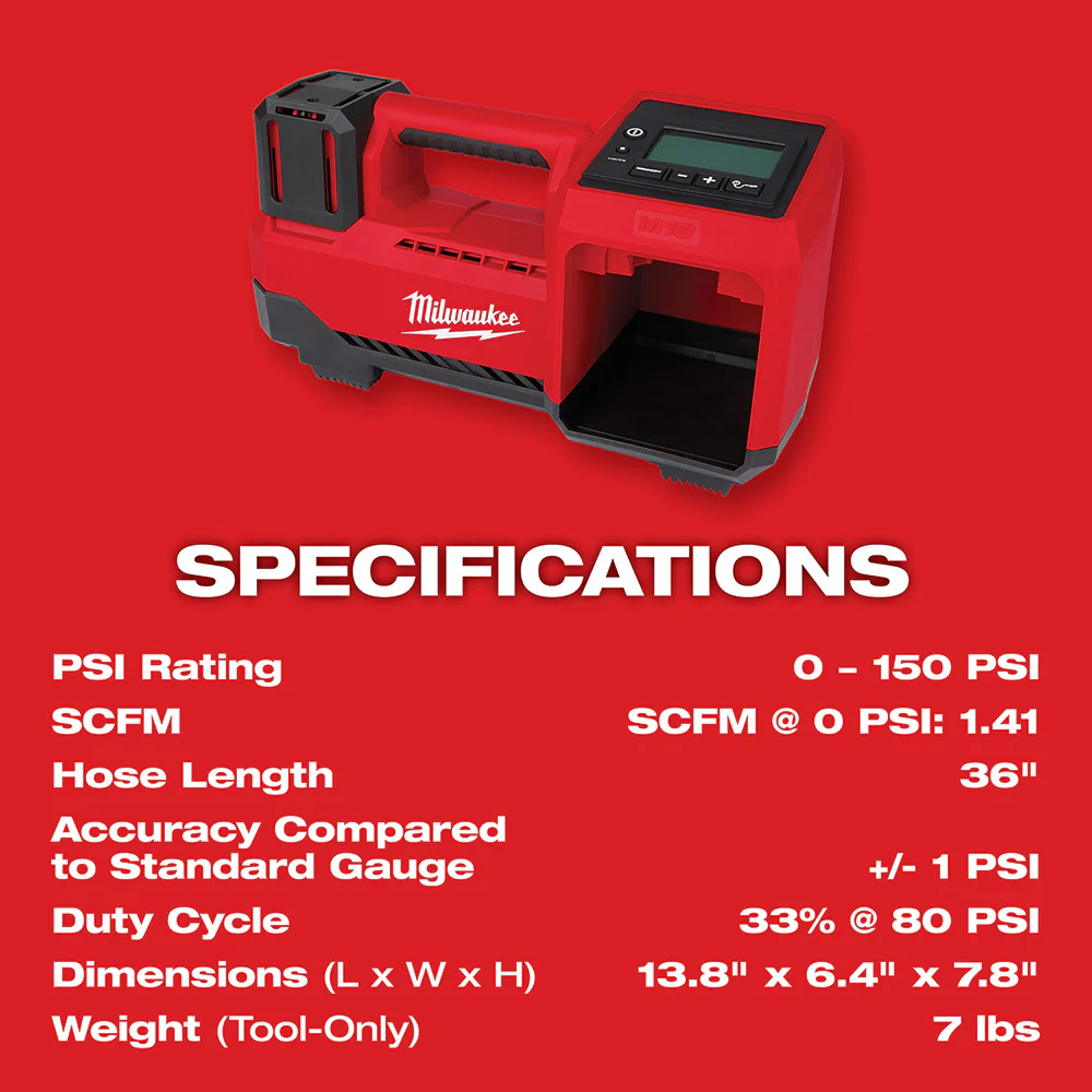 2026 Milwaukee 2848-20 M18 Compact Tire Inflator, Tool Only
