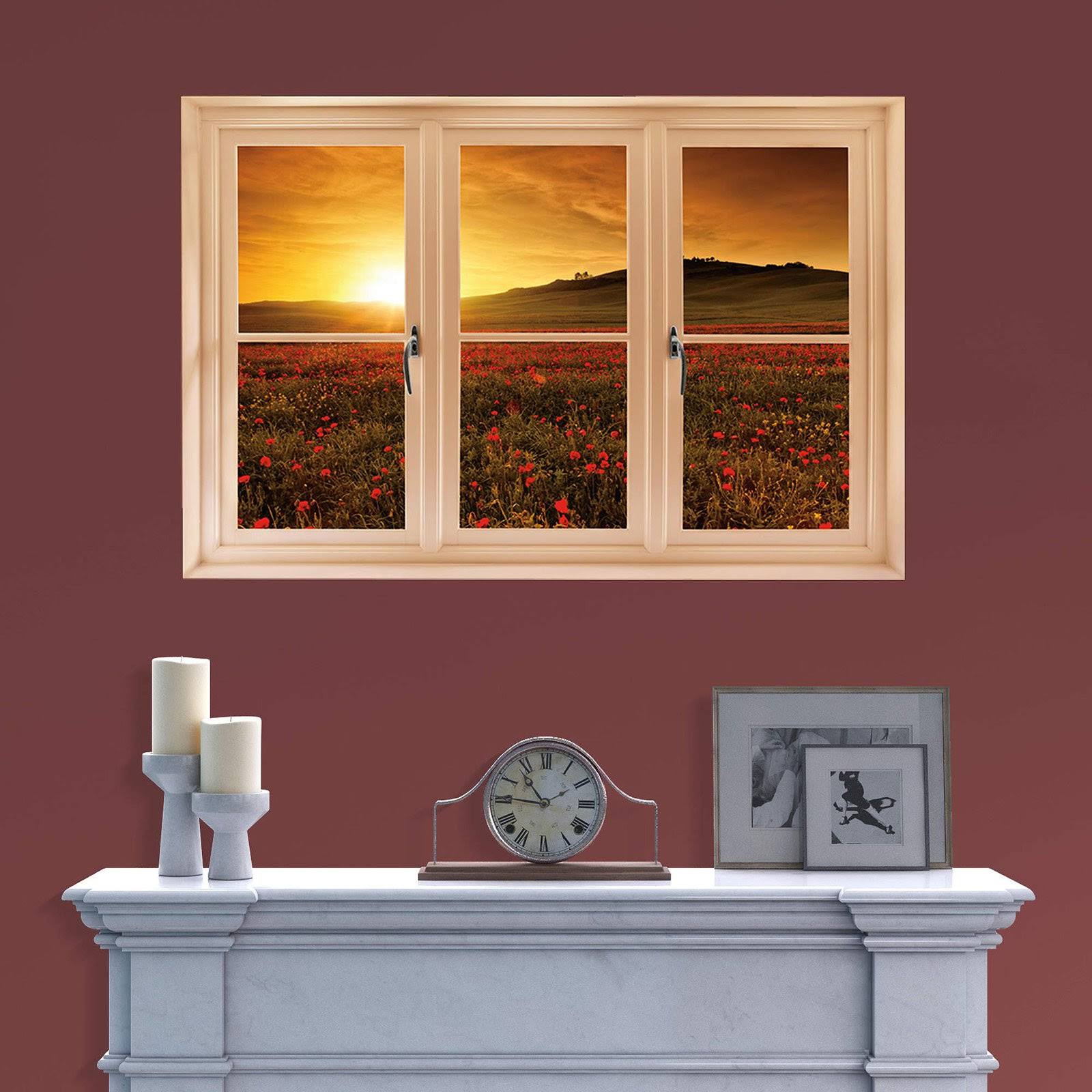 Fathead Wall Decal, Poppy Field at Sunset, Tuscany Instant Window