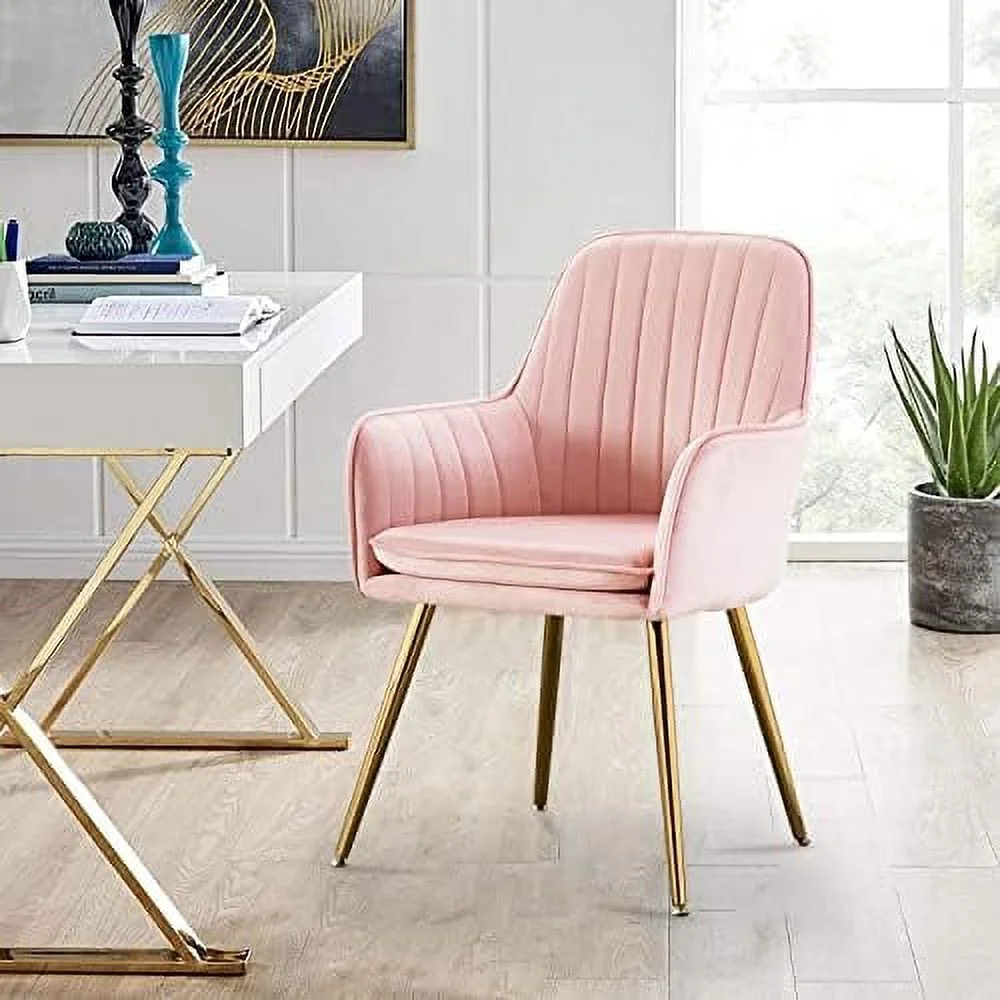 TJUNBOLIFE Velvet Accent Chair  Home Office Desk Chair No Wheels  Modern Dinging Chair  Living Room Bedroom Chair  Golden Finished  Grey
