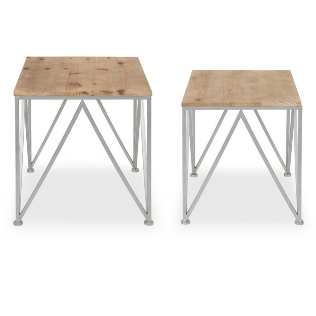 Kate And Laurel Uzma Square Metal Nesting Table 2 Piece Silver