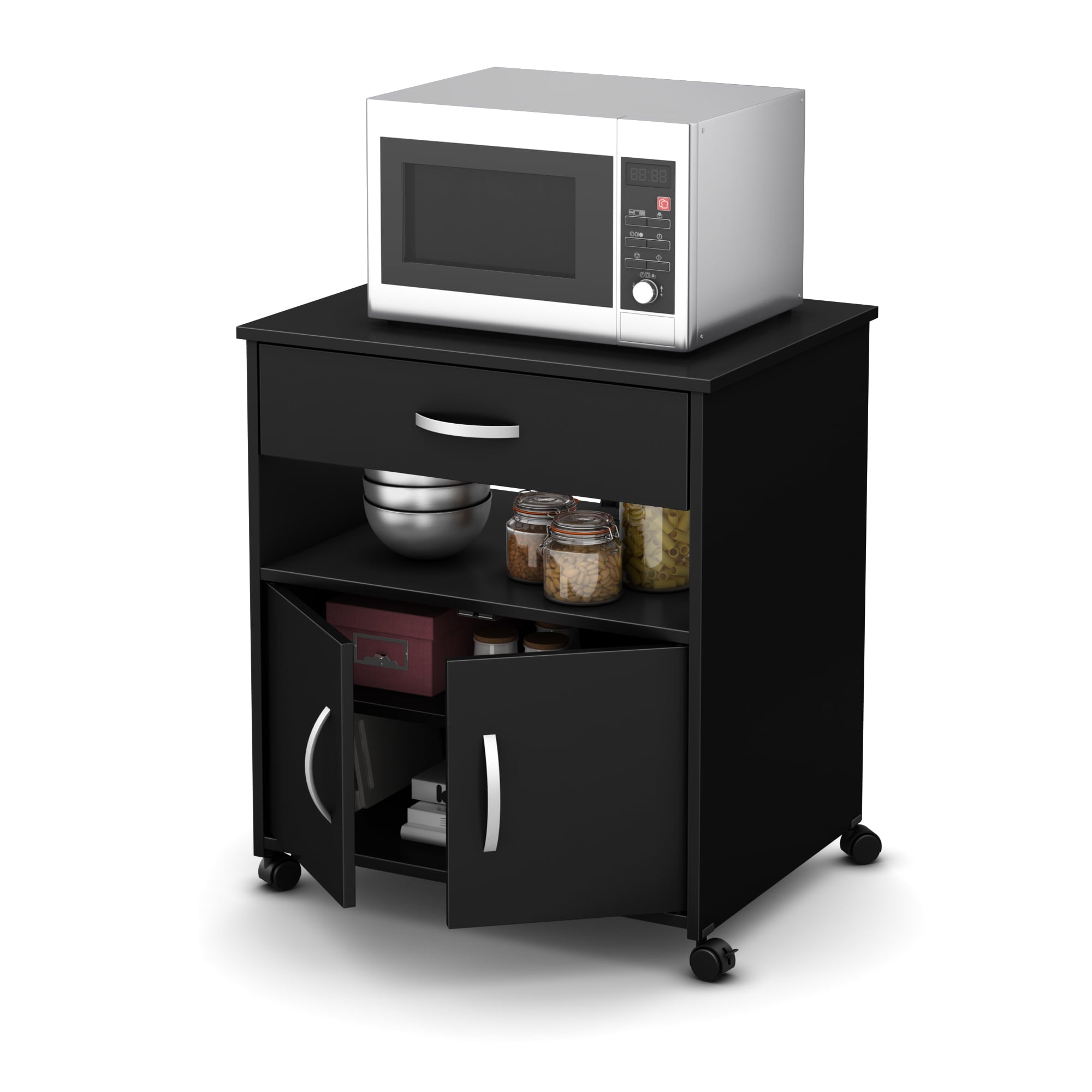 South Shore Smart Basics Microwave Cart on Wheels, Multiple Finishes