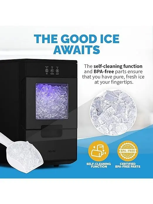 Nugget Countertop Ice Maker with Self-Cleaning Function, Refillable Water Tank, Perfect for Kitchens, Offices, Home Coffee Bars, and More