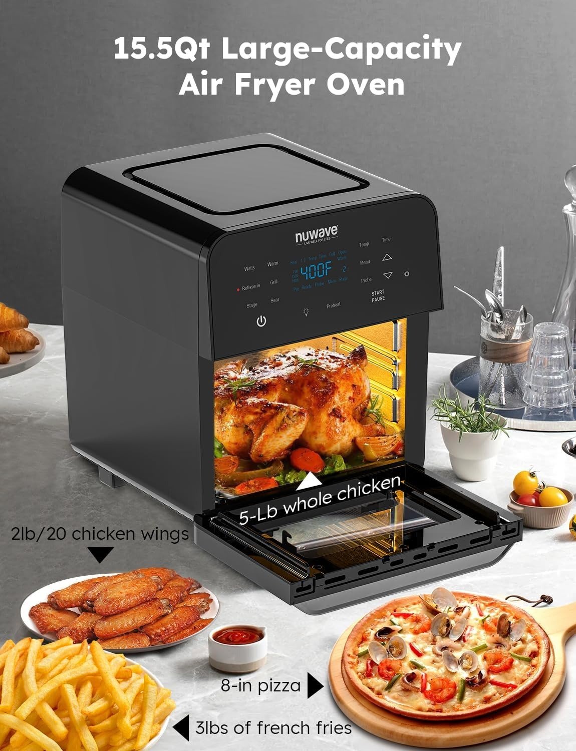 Multi-Function Rotisserie Air Fryer Oven, Integrated Thermometer, Smart Cooking Technology, Stainless Steel