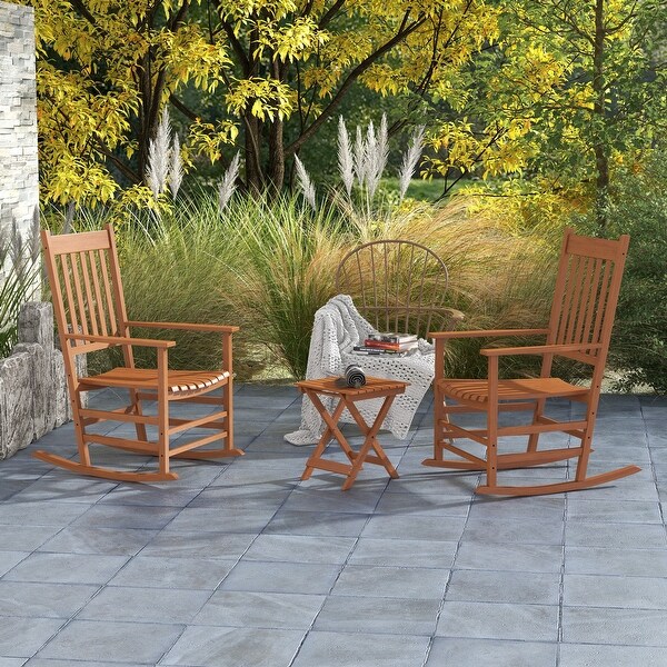 Outsunny Wooden Rocking Chair Set w/ Foldable Side Table,Outdoor Rocker Chairs