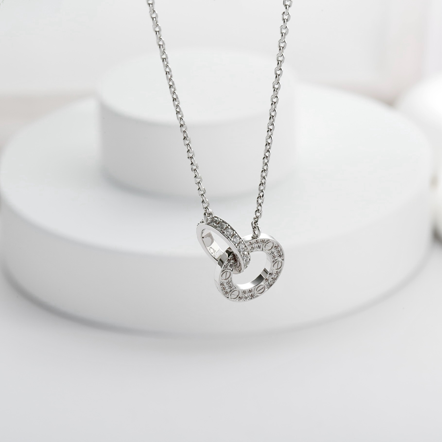 Cartier's Small Biscuit Double Ring Full Diamond Necklace - cnluxepick