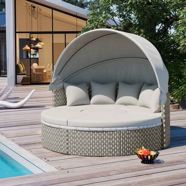 Patio Furniture Sectional Sofa Set Daybed with Retractable Canopy