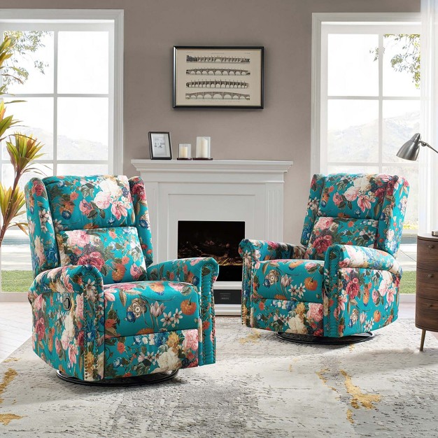 Set Of 2 Franciscus Manual Swivel Transitional Glider Recliner With Nailhead Trims And Swivel Base Karat Home