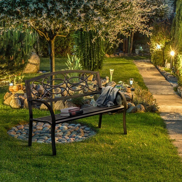 Contemporary Bronze 50inch Metal Outdoor Curvedarm Garden Bench by Furniture of America