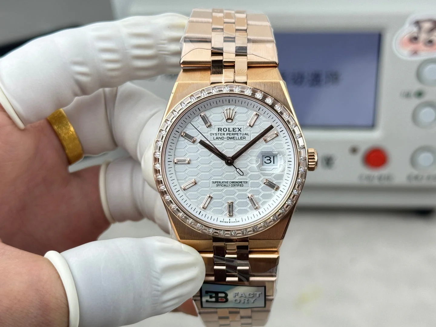 Rolex Land-Dweller Pink Gold White Dial Diamond Bezel