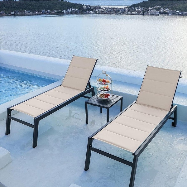 PURPLE LEAF Outdoor Chaise Lounge with Side Table and Wheels,All Weather Aluminum Reclining Chair