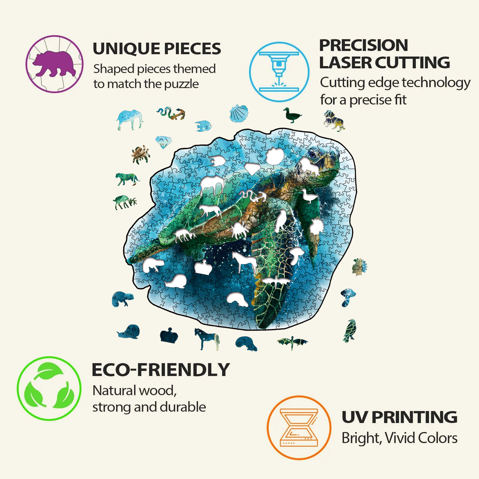 Animal Wooden Puzzle-Lovely Colored turtle