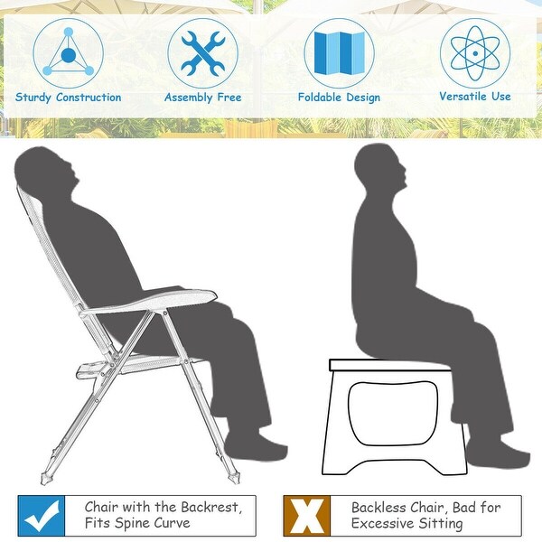 Gymax 2PCS Patio Folding Chairs Back Adjustable Reclining Padded