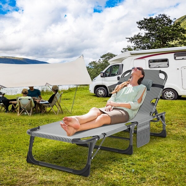 DoCred Folding Camping Cot,Chaise Lounge Chair with Mattress