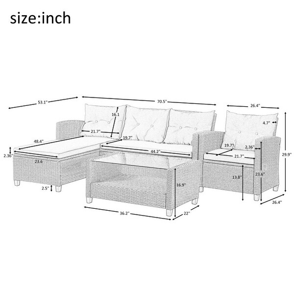 4 Piece Patio Wicker Sectional Sofa with Seat Cushions