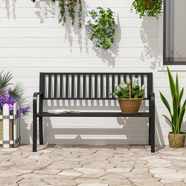 Stylish Black Metal Garden Bench