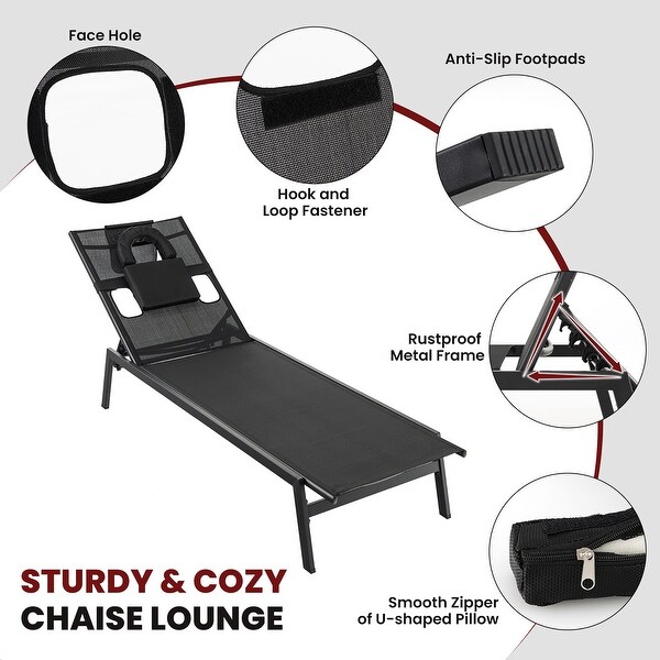 Gymax Patio Sunbathing Lounge Chair w/ Face Hole and Detachable Head