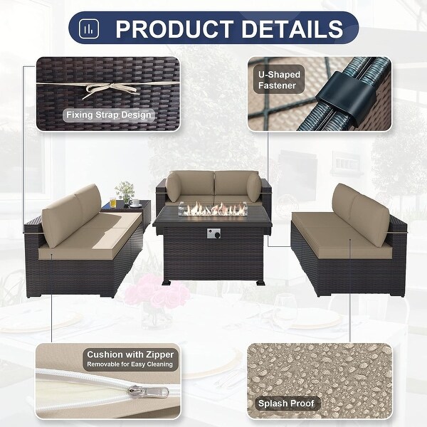 Patio Furniture Sectional Sofa Set,PE Rattan Swivel Rocking Chairs Patio Conversation Set