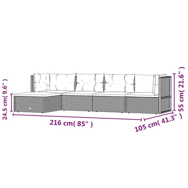 vidaXL 5 Piece Patio Lounge Set with Cushions Black Poly Rattan
