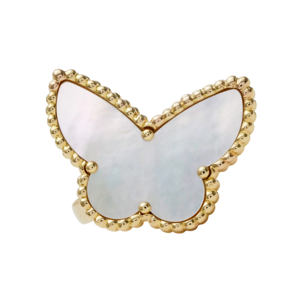 Van Cleef & Arpels Lucky Alhambra Papillon Ring 18K Yellow Gold Mother of Pearl