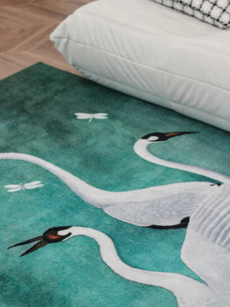 CP015 - Collection Grade! Moss Green Gradient Crane Handmade Carpet Living Room Dining Room Bedroom Cloakroom Art Carpet
