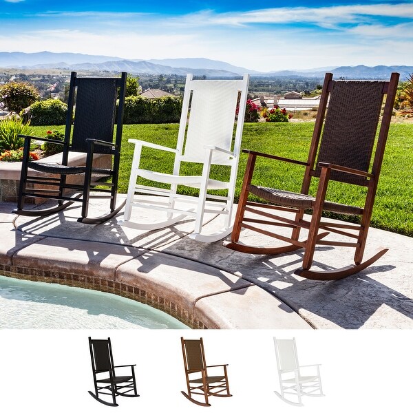 Hampton Genuine Hardwood Rocking Chair with WeatherResistant Woven Wicker Back (Set of 2)