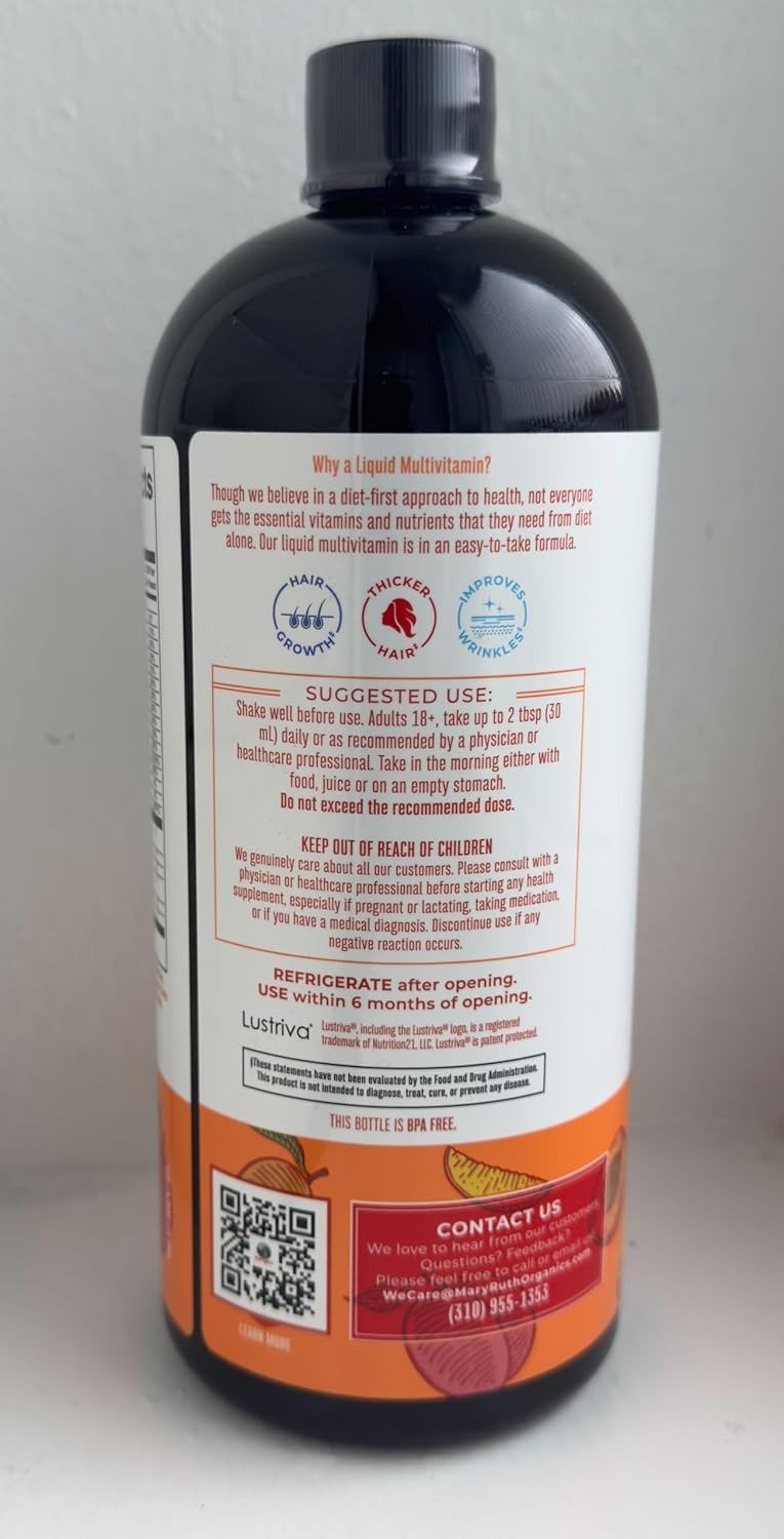 Liquid Multivitamin+Hair Growth | Thicker Hair & Facial Wrinkles in Women | Biotin 10000mcg | Hair Growth Supplement | Skin Care | Age 18+ | 30 Fl Oz