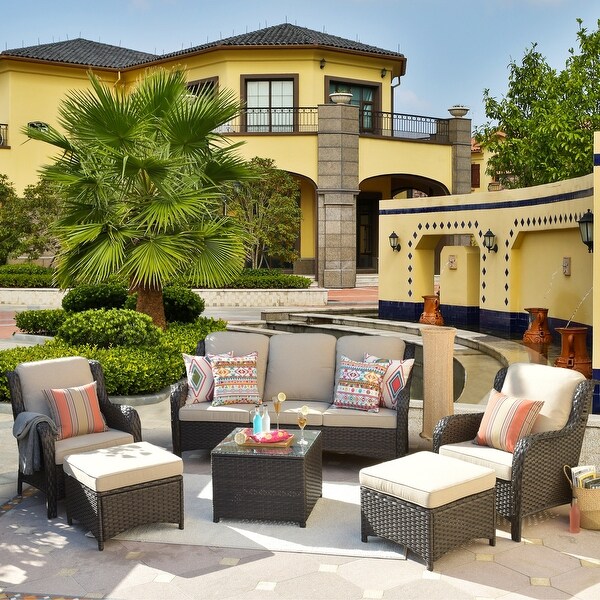 OVIOS 6piece Conversation Wicker Sectional Set with Table