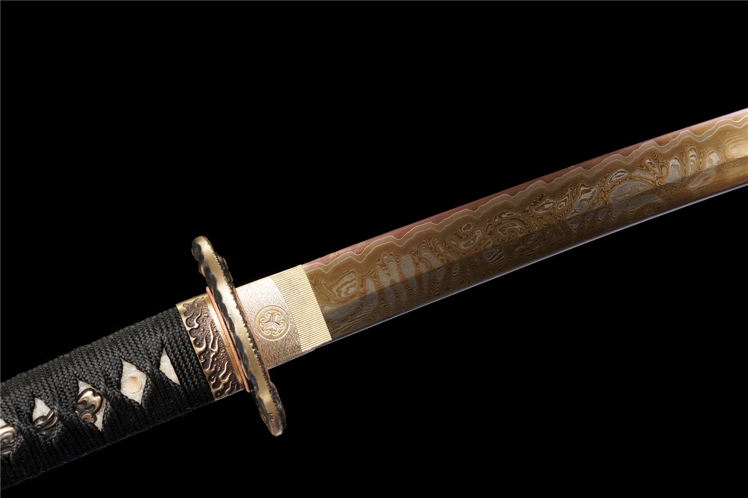 Handmade Katana Damascus Sanmai Gold Blade Dragon Tsuba Full Tang