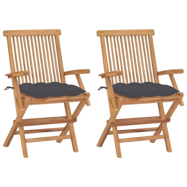 vidaXL Patio Chairs with Anthracite Cushions 2 pcs Solid Teak Wood
