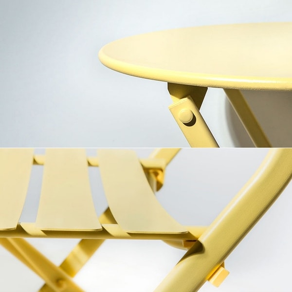 3Piece Patio Bistro Set of Foldable Round Table and Chairs,Yellow