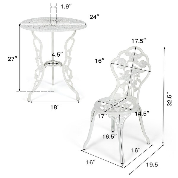 Costway 3PCS Cast Aluminum Patio Bistro Furniture Set Rose Design