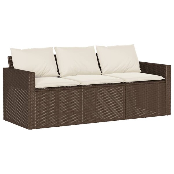 vidaXL Patio Sofa with Cushions 3Seater Brown Poly Rattan