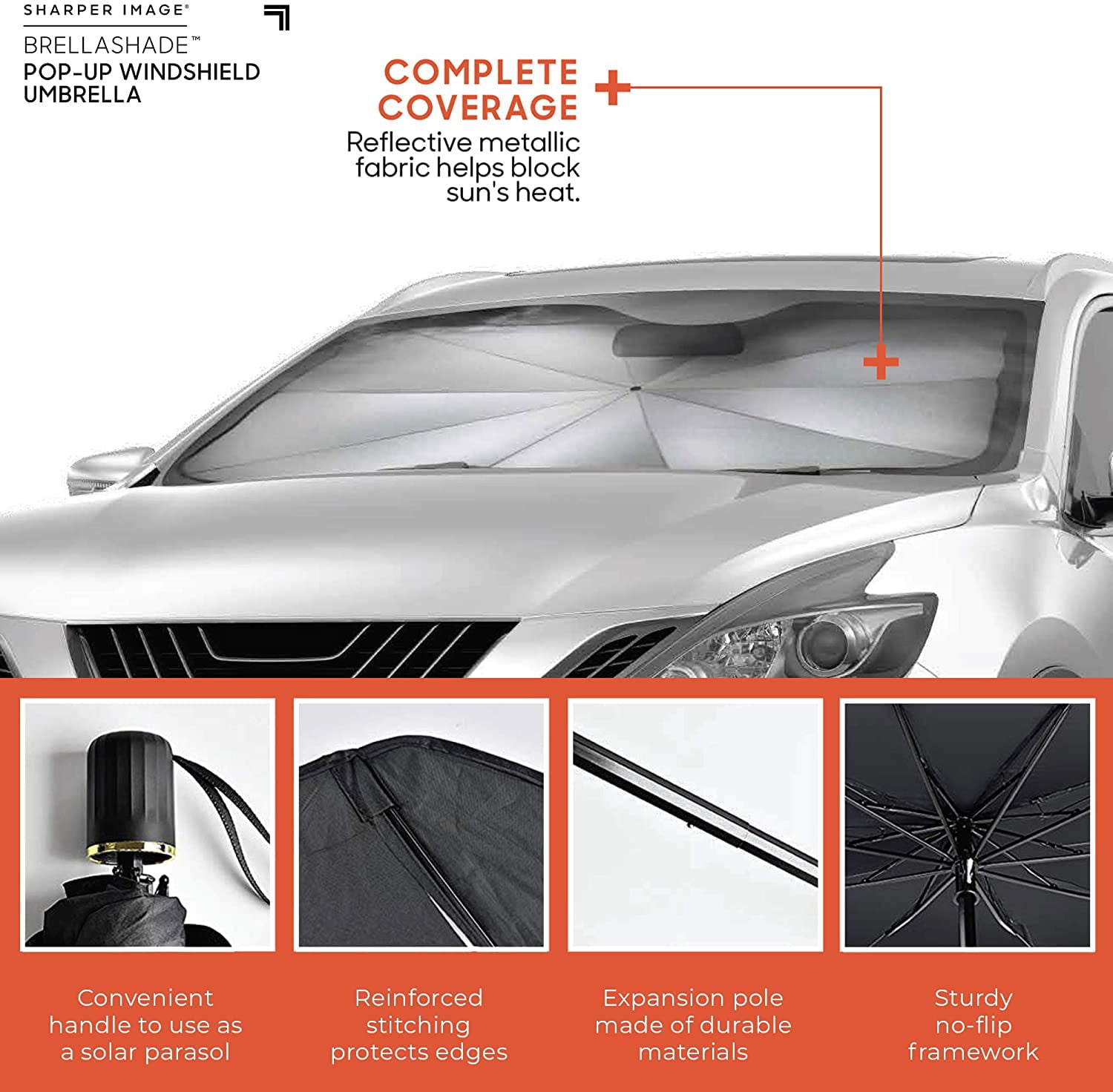 Sharper Image BrellaShade Pop-up Windshield Umbrella, Protects from UV Rays and Sun's Heat, Black