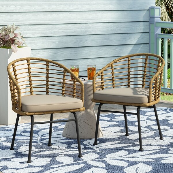 Randy Outdoor Wicker Chairs w/ Waterresistant Cushions (Set of 2) by Christopher Knight Home