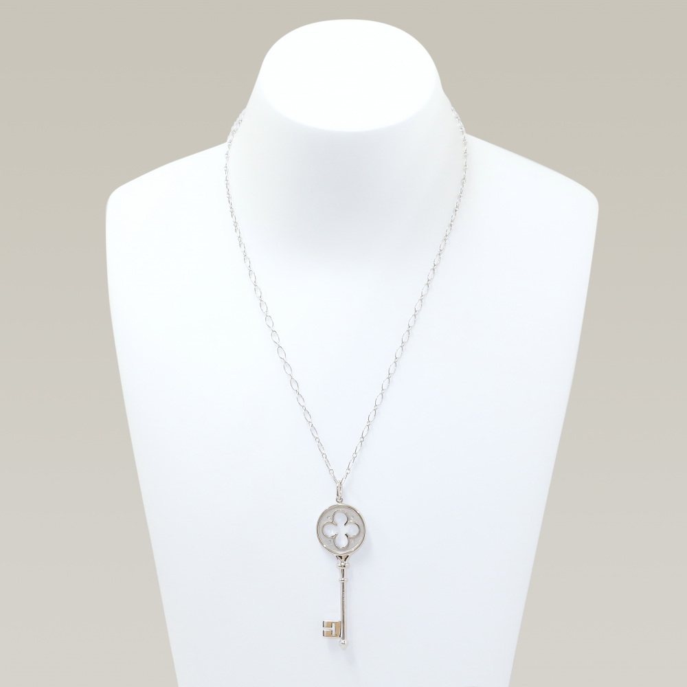 Tiffany & Co. Key Clover Necklace 18K White Gold Diamond