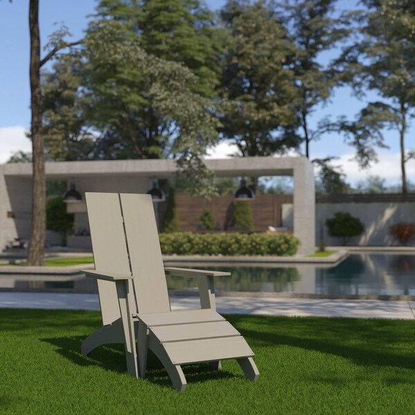 Indoor/Outdoor Modern 2Slat Adirondack Style Chair and Footrest in Gray