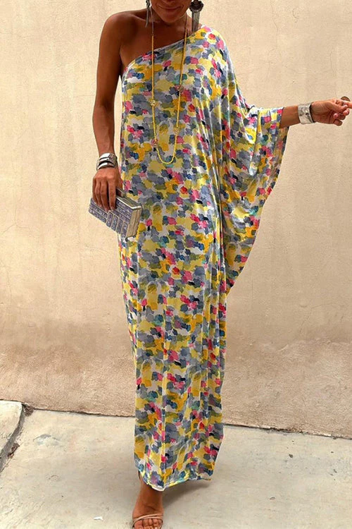 One Shoulder Abstract Maxi DressClistos