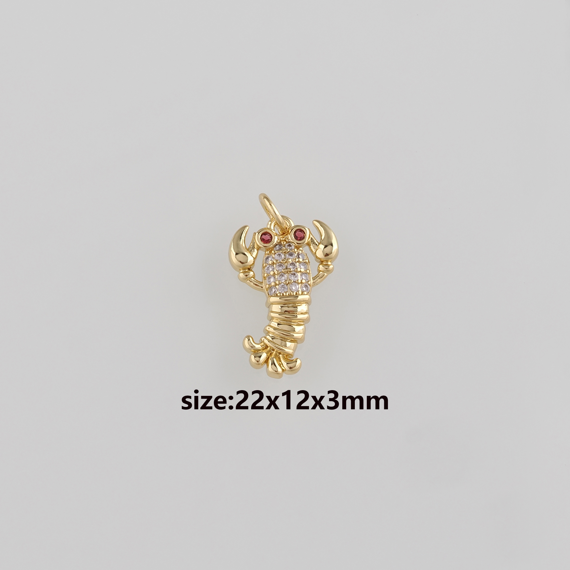 18K Gold Filled Crayfish Pendant,CZ Micro Pave Marine Life Charm Earrings Necklace for DIY Jewelry Making Supply