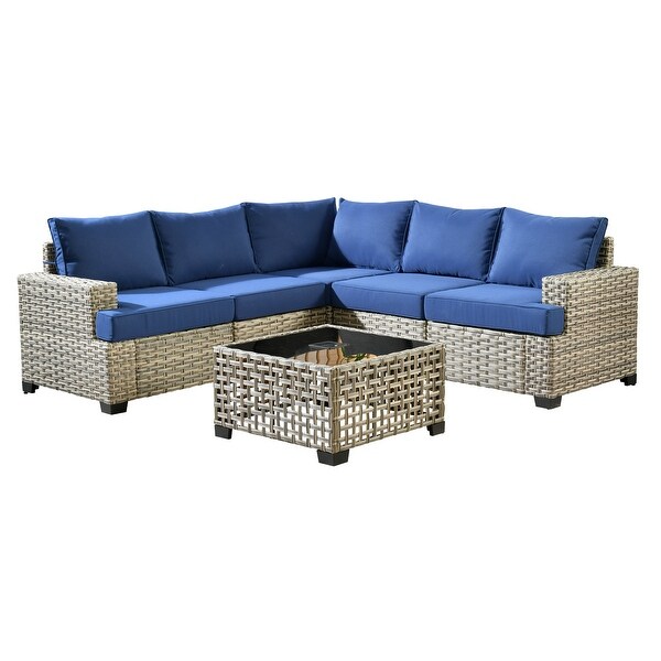OVIOS 6 Pieces T shaped Seat Wide Armrest Set With SolarPowered Coffee Table