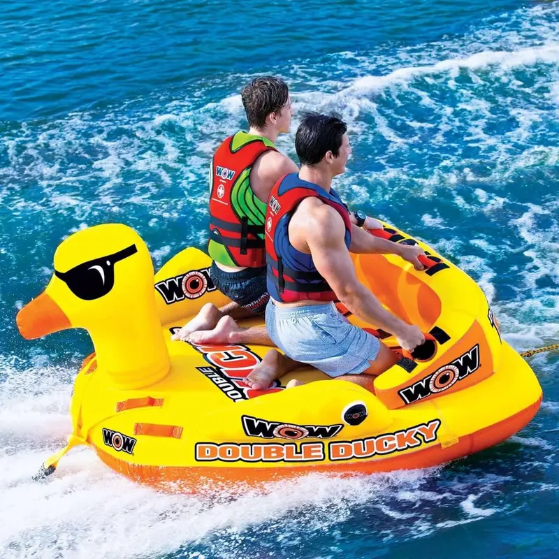 WOW Sports Double Ducky Towable Tube – Dual-Rider Inflatable with Secure Deck Seating, 340 lb Capacity & Dual Tow Points