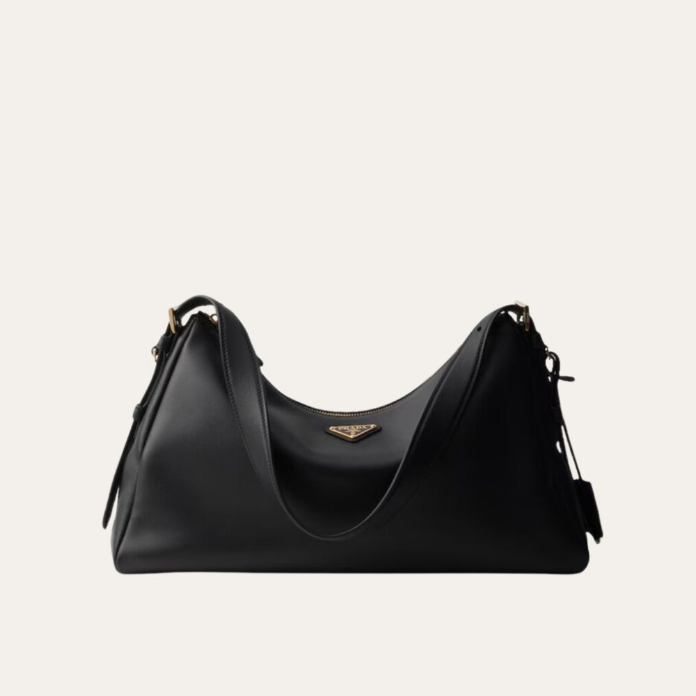 Prada Aimée Large Leather Shoulder Bag Black 15.4 Inches 1Bc228 2Cys F0002 V Lvm