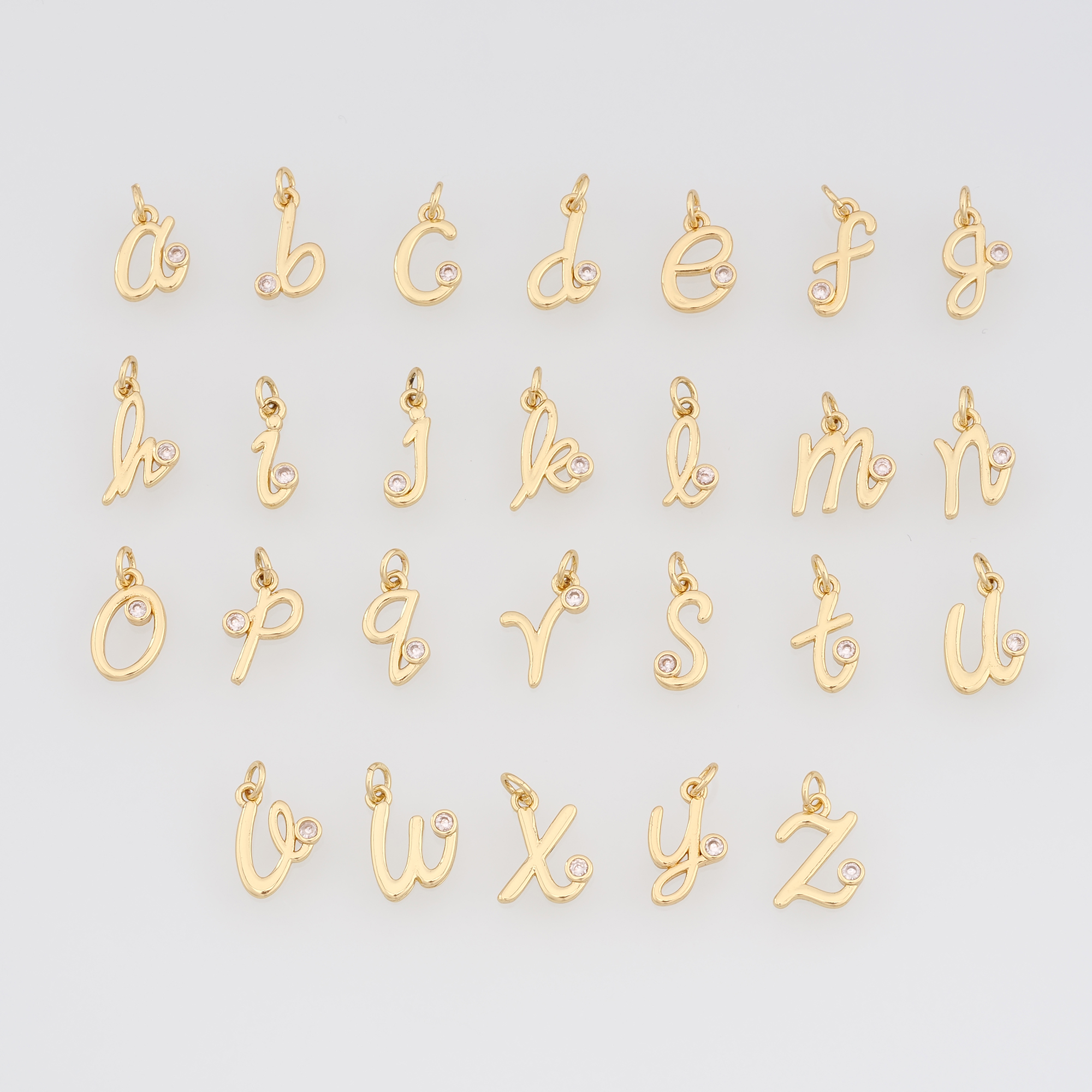 18K Gold Filled Initial Pendant,CZ Letter Charm Earrings Necklace for DIY Jewelry Making Supply