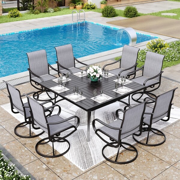 MAISON ARTS 9 Pieces Patio Dining Set,60 Inch Square Metal Table and Sling Dining Chairs