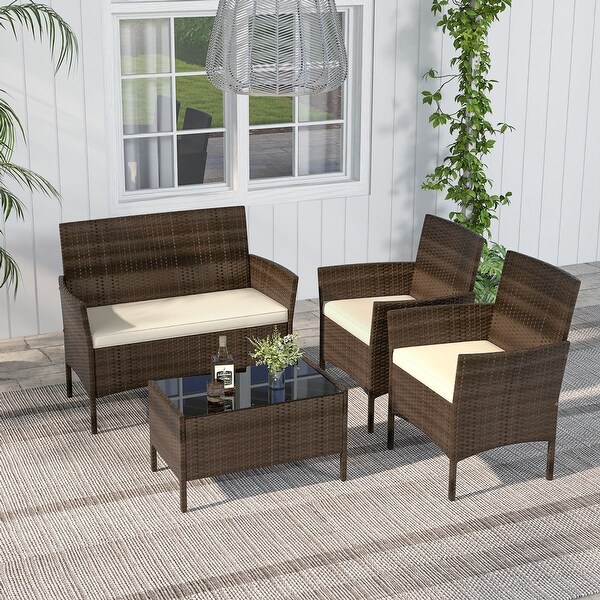 Costway 4 PCS Patio Furniture Set with Washable Cushions and Tempered