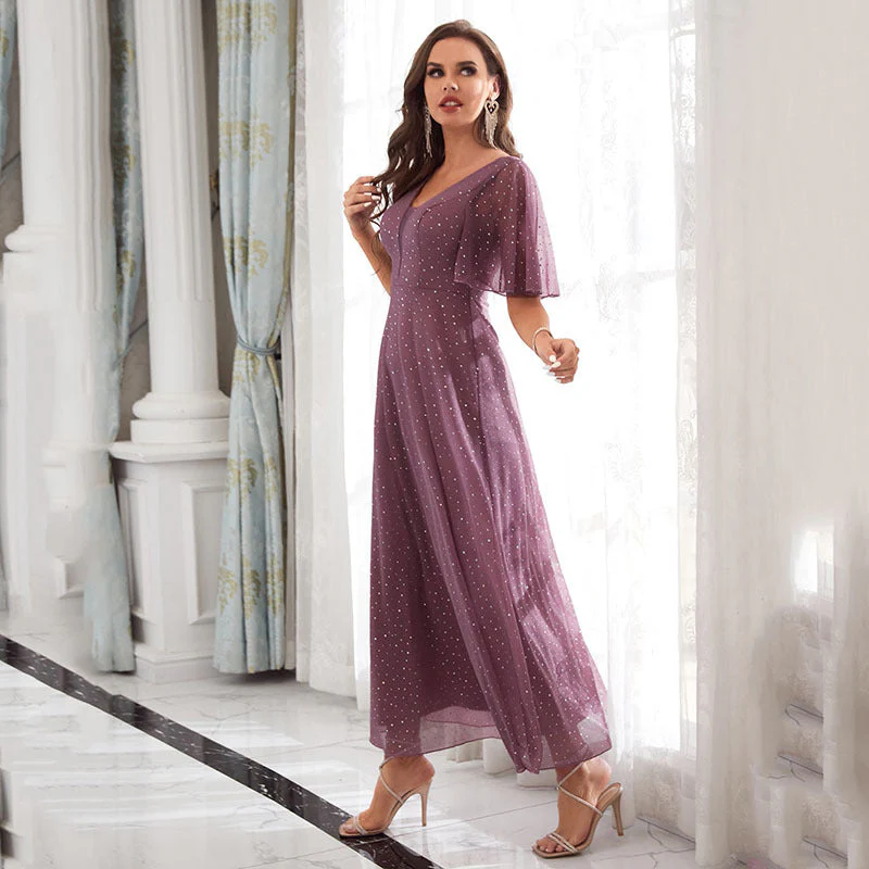 Sparkly V-Neck Maxi Dress | Formal Evening GownClistos