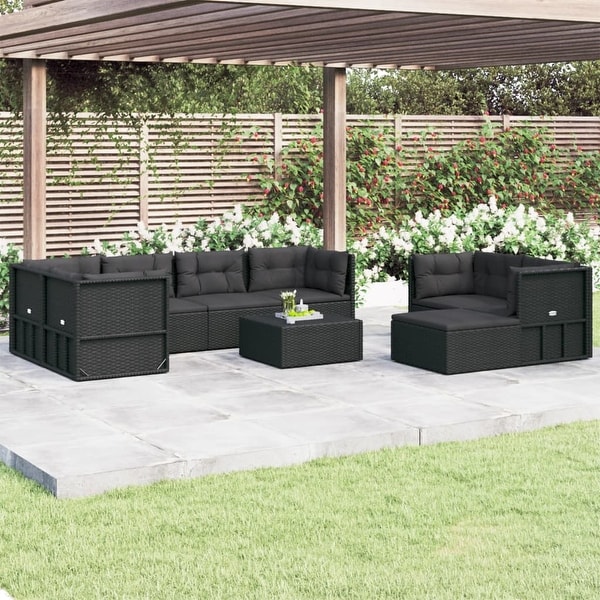 vidaXL 8 Piece Patio Lounge Set with Cushions Black Poly Rattan