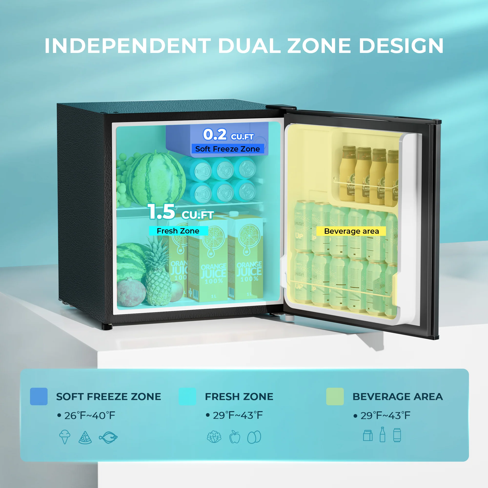 1.7 Cu.Ft Mini Fridge with Compact Freezer Temperature Control
