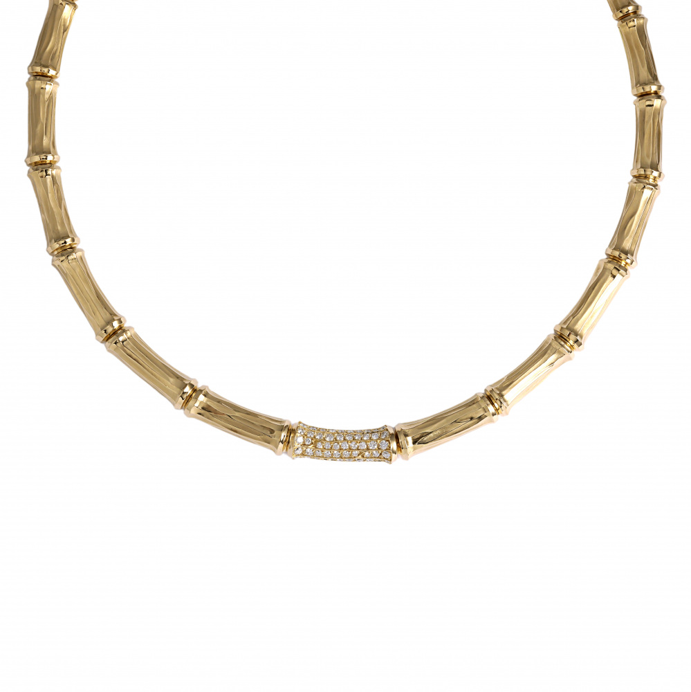 Cartier Bamboo Necklace 18K Yellow Gold Diamond